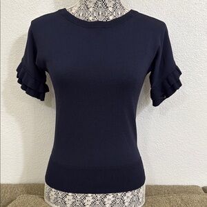 Ann Taylor Blue Fitted Ruffled Blouse